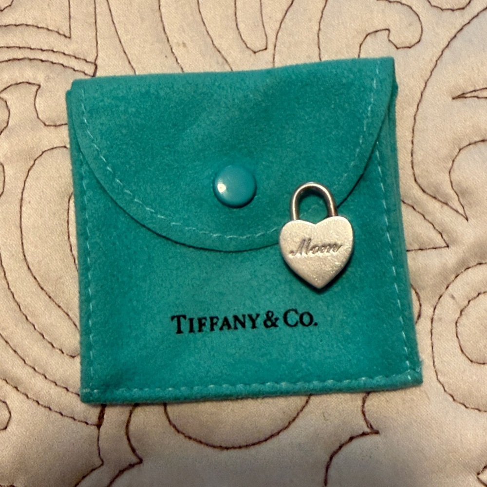 Tiffany & Co sterling silver Mom heart padlock charm & pouch